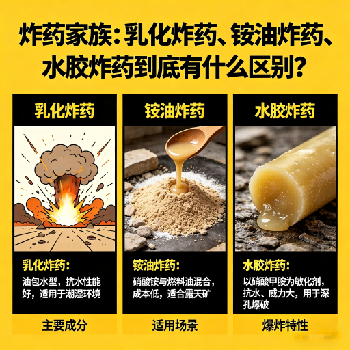 夏邑炸药家族：乳化炸药、铵油炸药、水胶炸药到底有什么区别？
